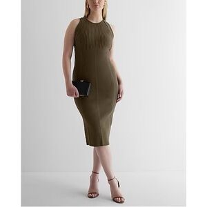 NWT Express Body Contour Ribbed Crew Neck Open Back Midi Sweater Dress
